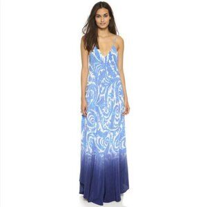 Charlie Jade Blue Waves 100% Silk Spaghetti Straps Slip Maxi Dress
